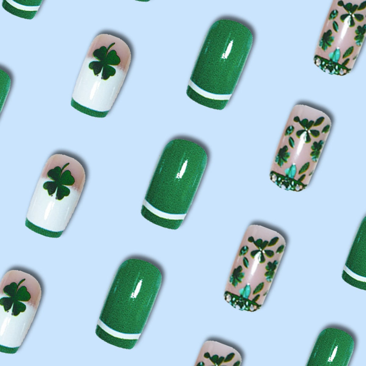 Glamouröses Press-On Nagelkunst-Set mit Kleeblattmotiv Brehn