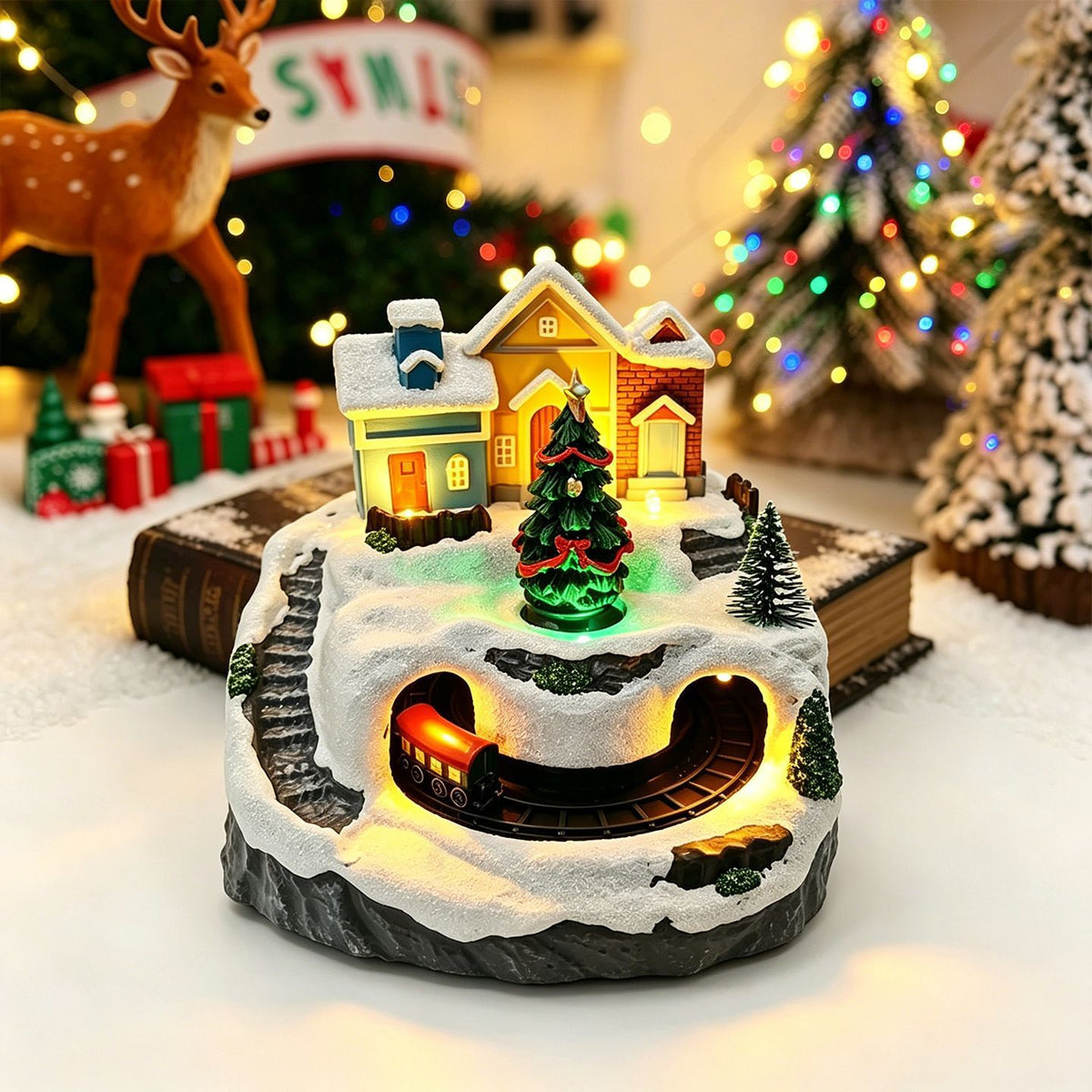 Beleuchtete Weihnachtsdorf-Dekoration mit beweglichen Figuren Brehn