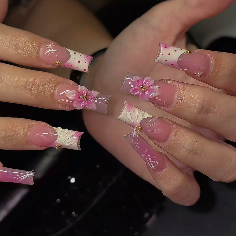 Künstlerisches florales und Pünktchen Press-On Nagelset Brehn
