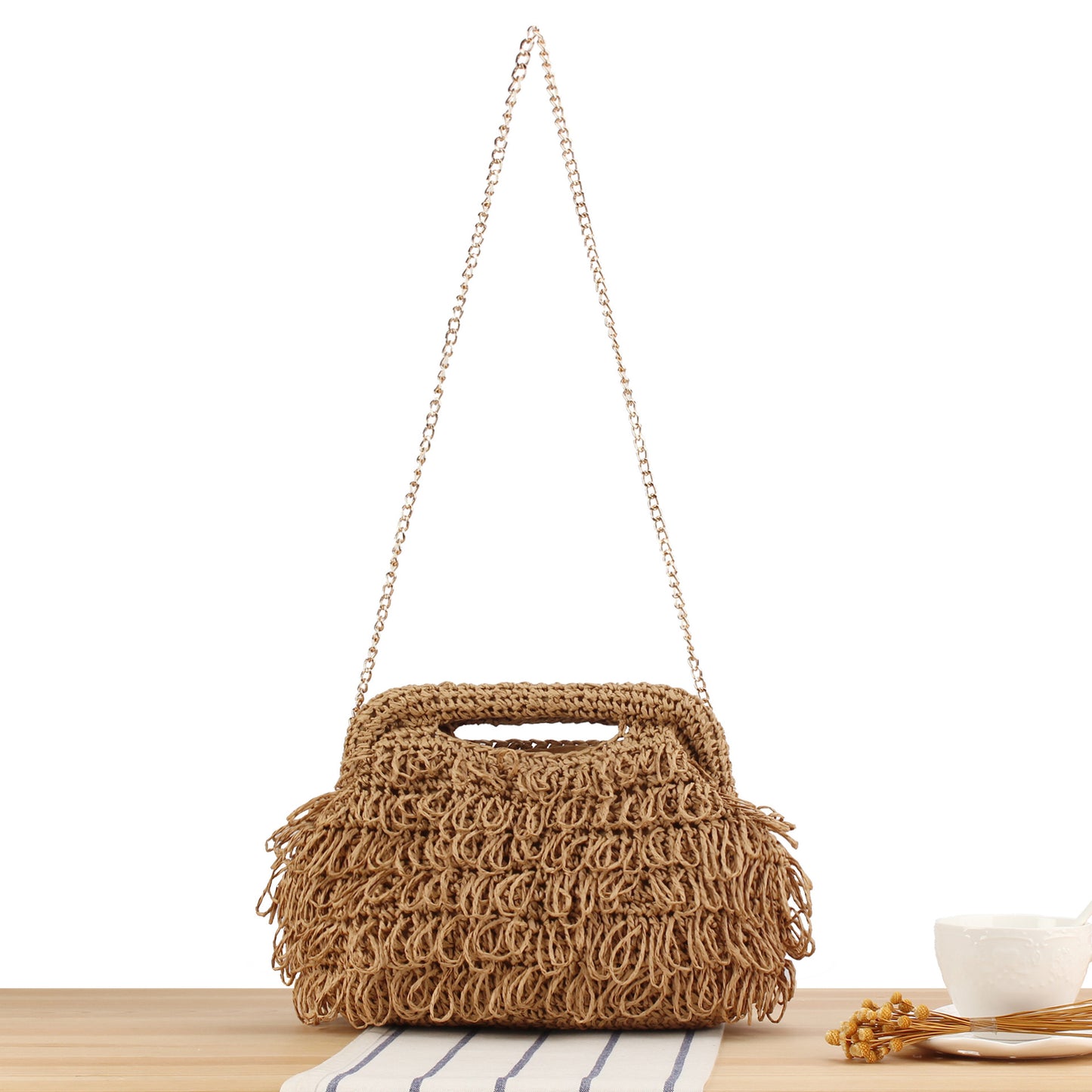 Designer-Handtasche mit Verschlungener Makramee-Struktur Brehn