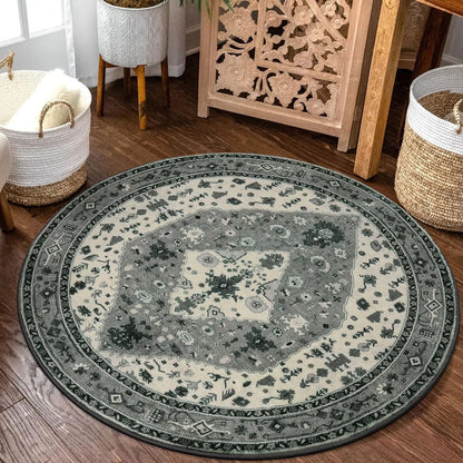 Runder Vintage Blumen Teppich
