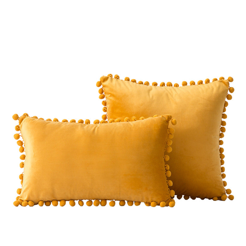 Velvet Pom-Pom Fransen Quadrat- und Lendenkissen Set