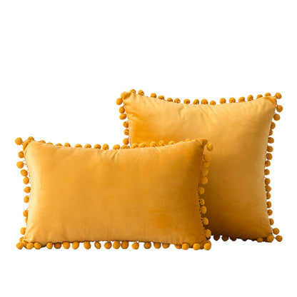 Velvet Pom-Pom Fransen Quadrat- und Lendenkissen Set