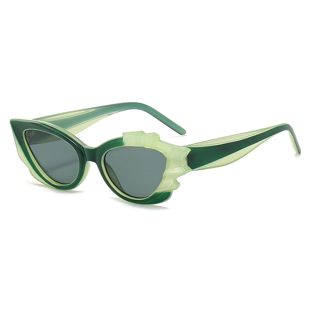Damen Cat-Eye Sonnenbrille mit auffälligem Blütenrahmen Brehn