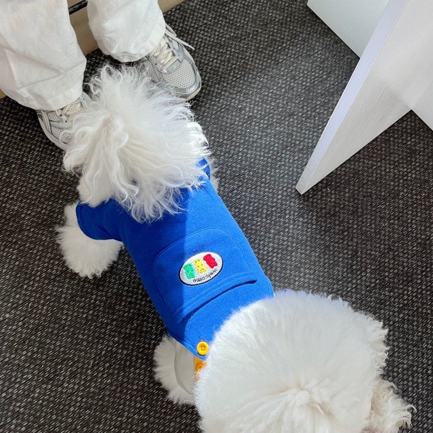 Hund Strick Overall Romper mit Rückentasche und geknöpften Trägern