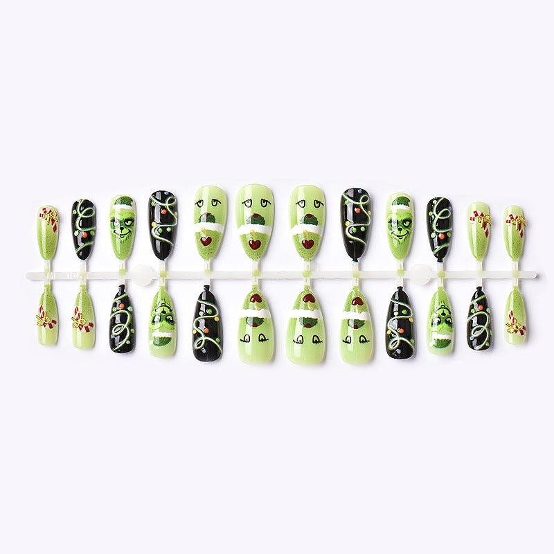 Festliches Grinch-Themen Press-On Nagelkunst Set Brehn