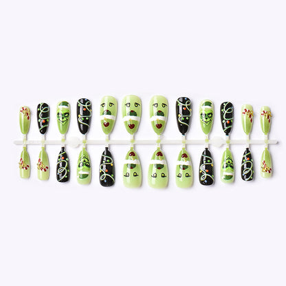 Festliches Grinch-Themen Press-On Nagelkunst Set Brehn