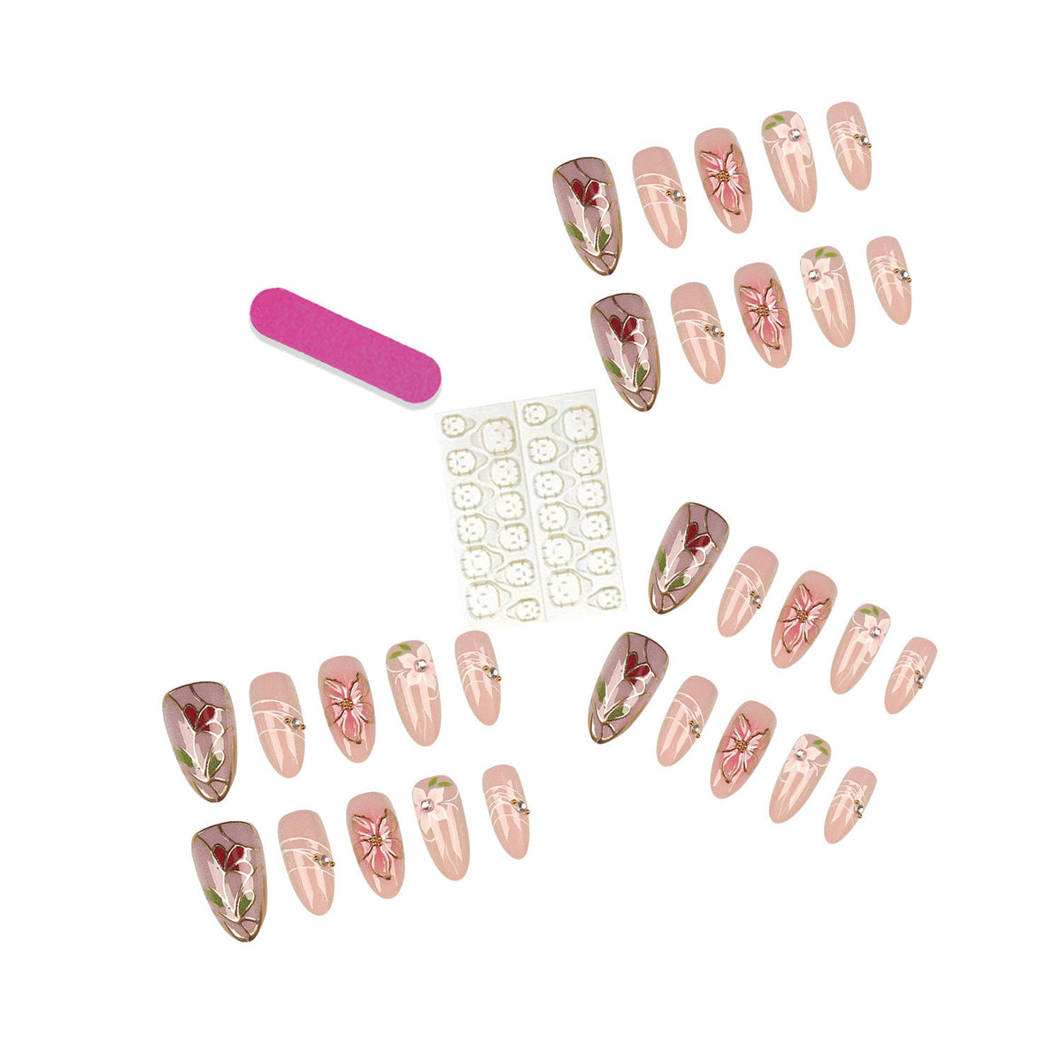 Künstlerische florale Press-on Nageltips