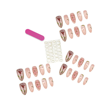 Künstlerische florale Press-on Nageltips