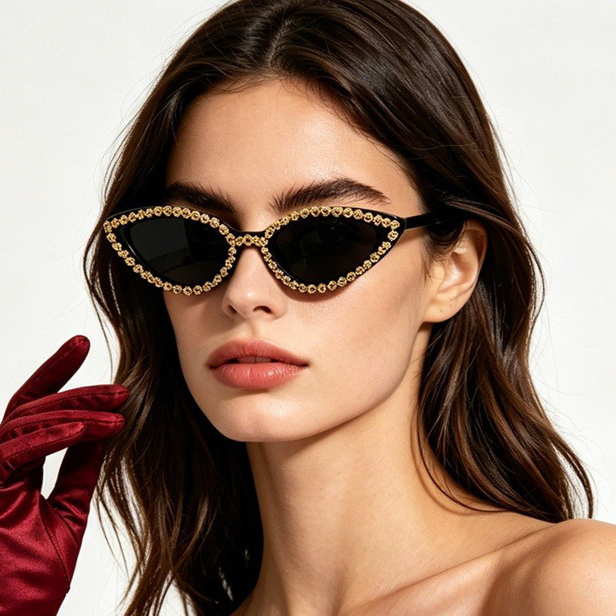 Damen Cat-Eye Sonnenbrille mit funkelndem Blütenbesatz Brehn