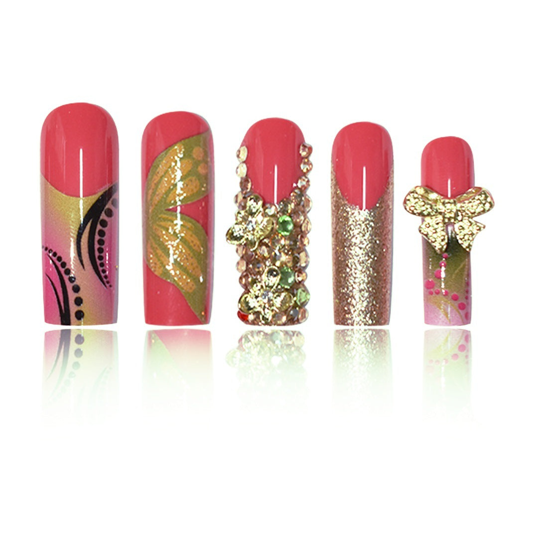 3D Floral Edelstein Press-On Nagelkunst Brehn