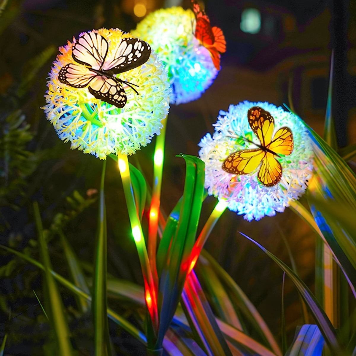 Solar Löwenzahn Orb Gartensteckerlichter mit Schmetterling Akzent und Dämmerungs-zu-Dawn-Sensor Brehn