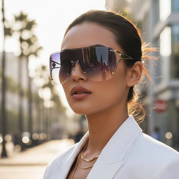 Damen visierartige Sonnenbrille mit elegantem Metallgestell Brehn