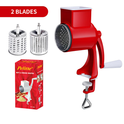 Manual Rotary Nut Grinder with Dual Stainless-Steel Drum Blades and Clamp