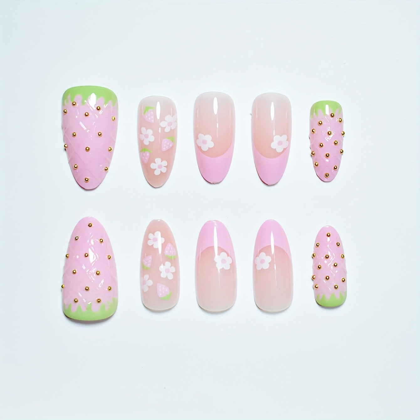 Kreatives Erdbeer-Themen Press-On Nagelkunst Set Brehn