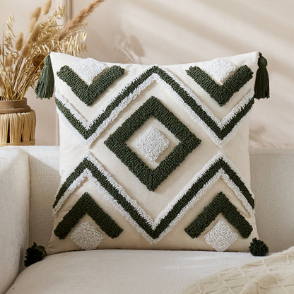 Geknotet Geometrisch Boho Quadratisches Wurfkissenbezug mit Eckenquasten und verstecktem Reißverschluss