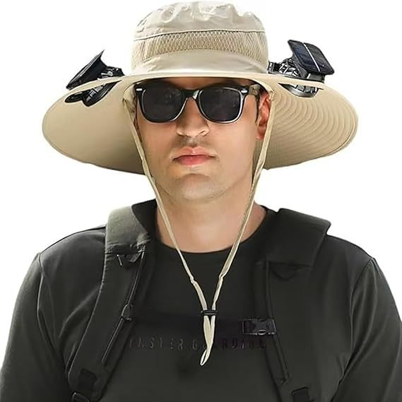 Sonnenhut mit breiter Krempe für den Außenbereich, mit integrierten Solarzellen und verstellbarem Kinnriemen Brehn