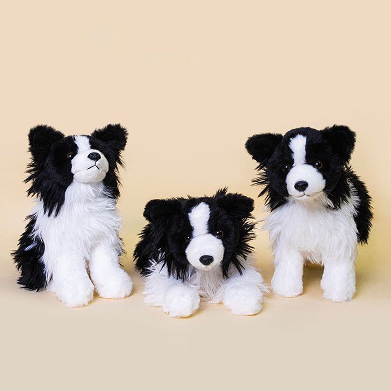Realistisches Sitzendes Border Collie Plüschspielzeug mit Langem Weichem Fell Brehn