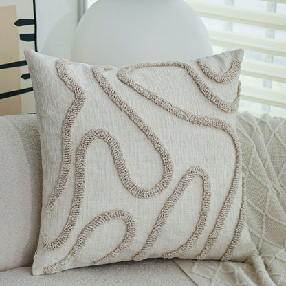 Dekorativer Zierkissenbezug mit floraler Jacquard-Struktur und Samt-Borte Brehn