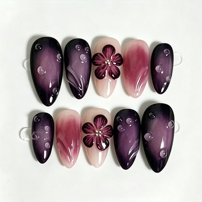Elegantes florales Akzent-Press-On-Nagelset Brehn