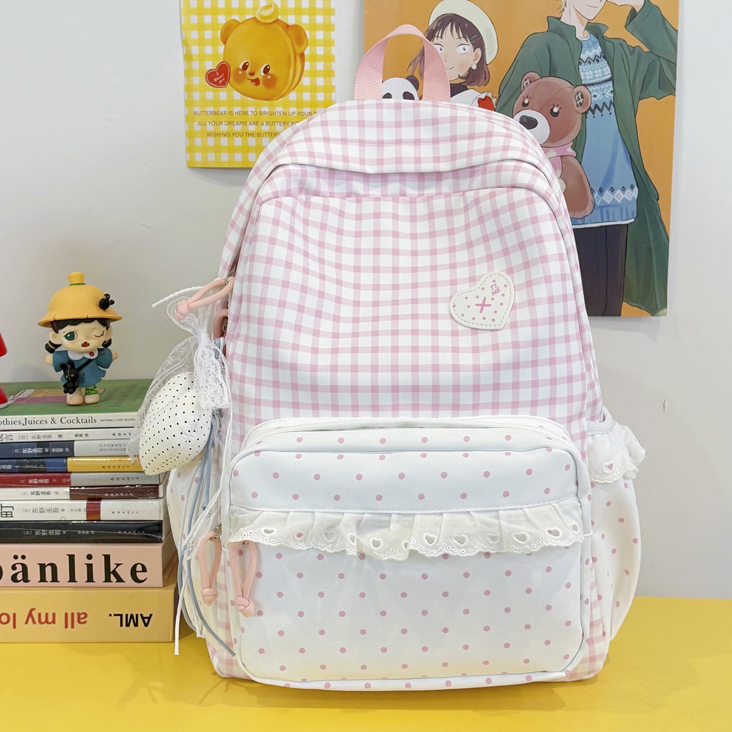 Verspielter Gingham-Druck-Rucksack