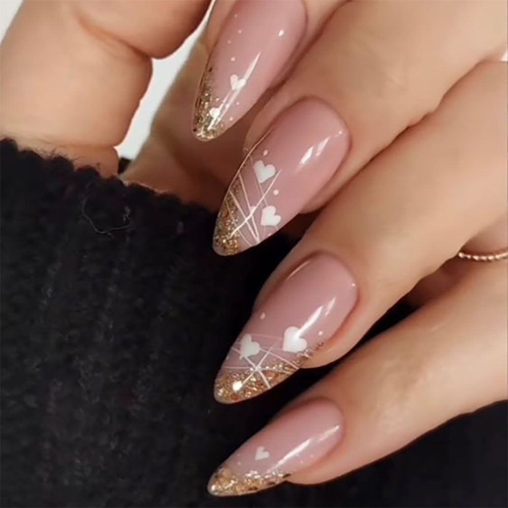 Glitzer-Akzent Mandel-Form Druck-Nagelset Brehn