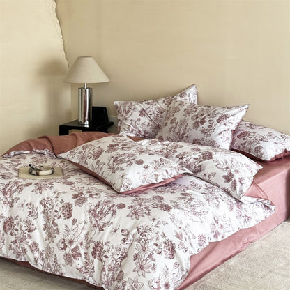 Luxus Wendbar Baumwoll-Satin Floral Bettbezug Set mit Kissenbezügen und Spannbettlaken