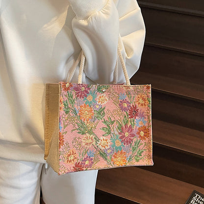 Blumen bestickte Canvas-Shopper-Tasche  1790616925