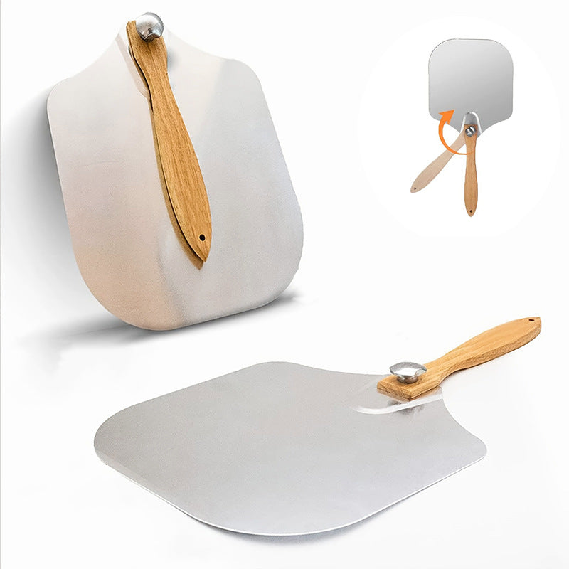 professionelles Pizzaschieber-Set mit klappbarem Edelstahlschaufel ergonomischem Holzgriff Pizzaschneider Rocker und Teigschaber Brehn