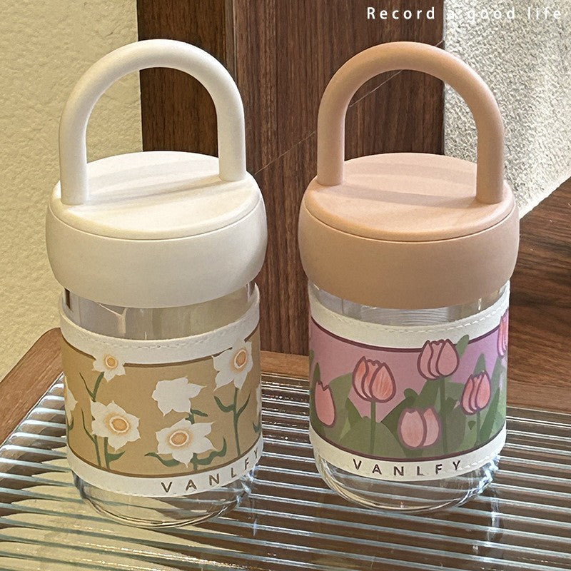 Damen Isoliertrinkflasche mit ergonomischem Tragegriff und elegantem Blumendesign Brehn