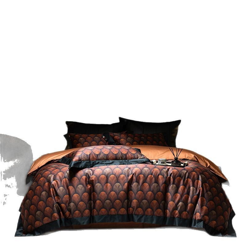Luxus Jacquard-Wellen Satin Bettbezug Set mit Kontrastbordüre und Kissenbezügen