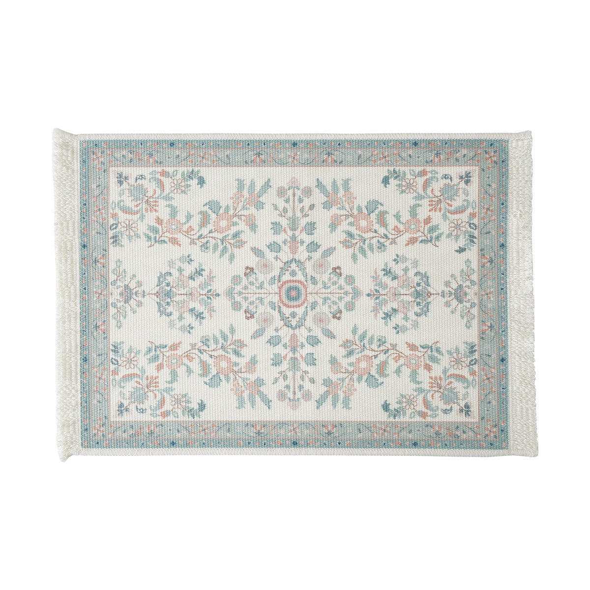 Rechteckiger Dekorativer Vintage-Teppich mit floraler webstruktur und Fransen Brehn