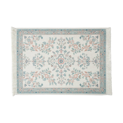 Rechteckiger Dekorativer Vintage-Teppich mit floraler webstruktur und Fransen Brehn