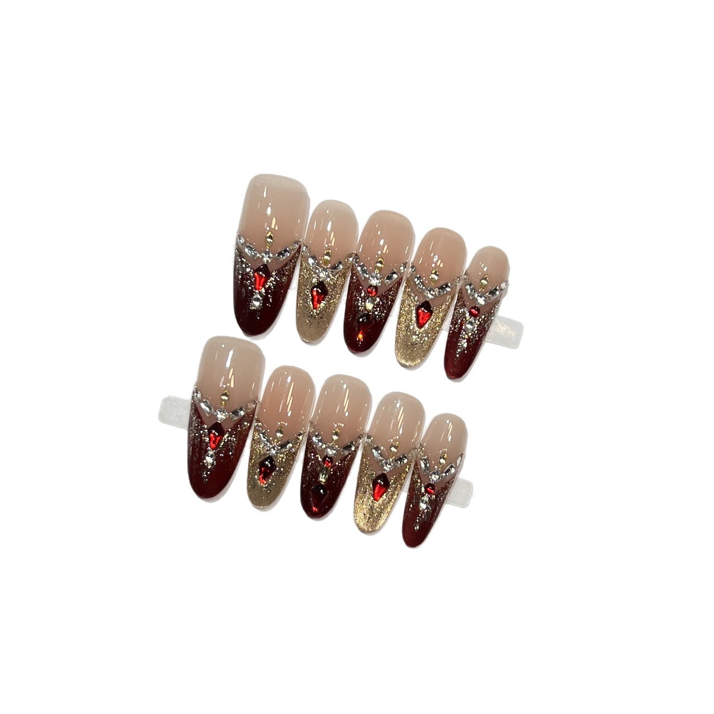 Dekoratives Stiletto Press-On Nagelset mit Edelsteinakzenten Brehn