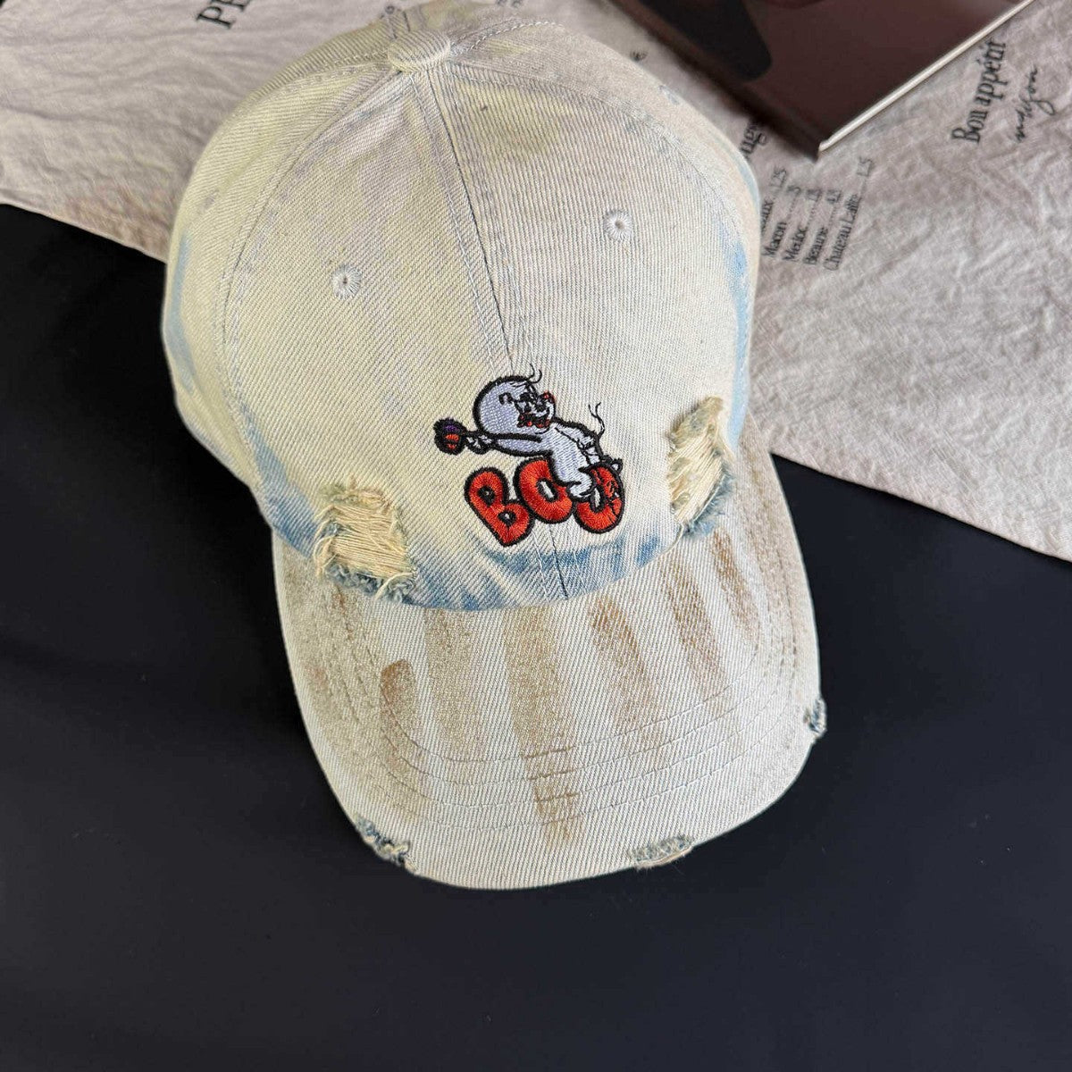 Damen Vintage-inspirierte distressed bestickte Cap Brehn