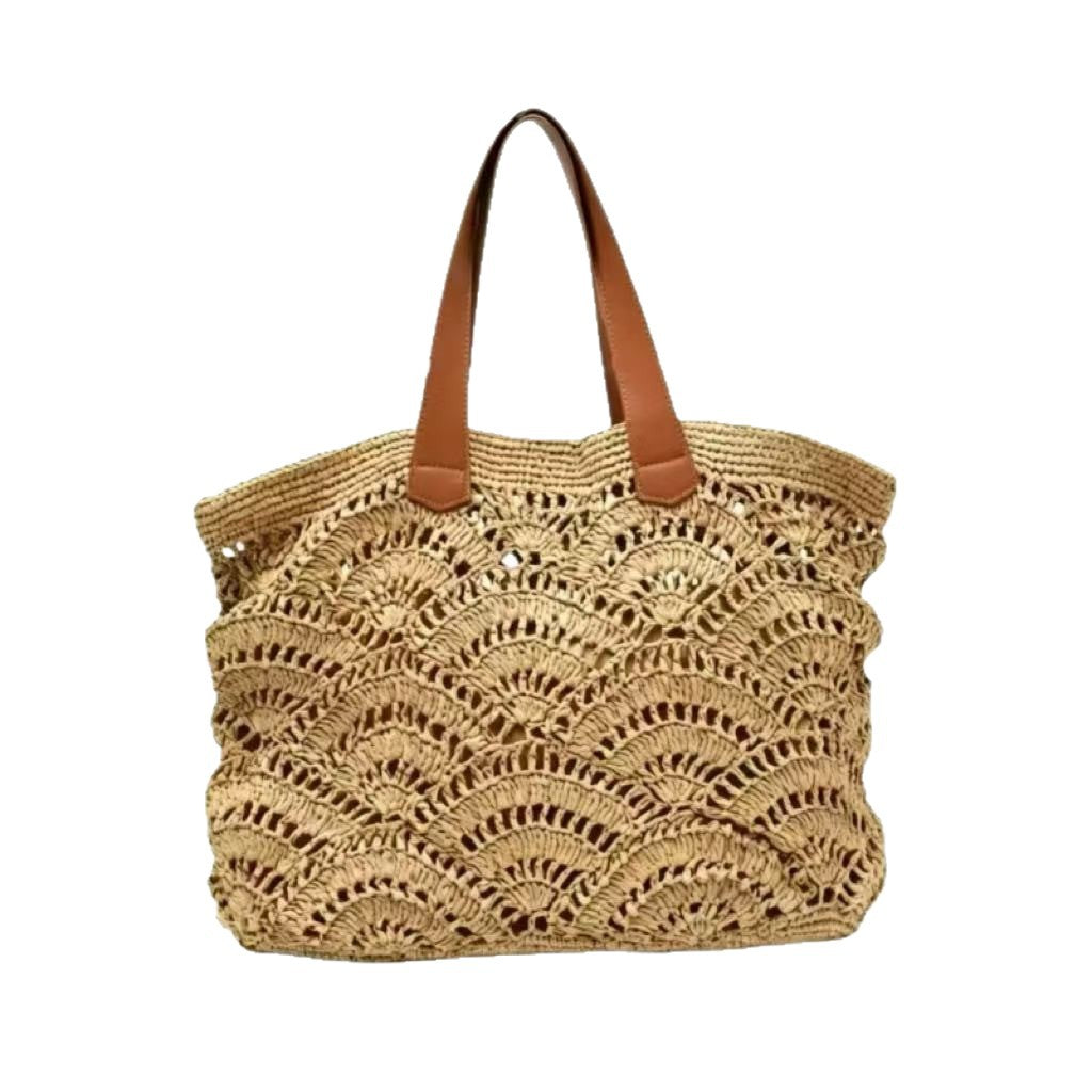 Geflochtene Strandtasche mit Ledergriffen Brehn