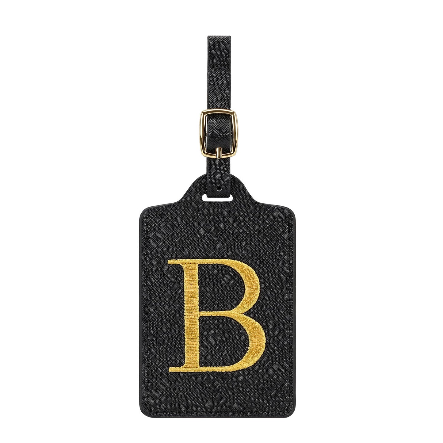 gesticktes Initialen-Monogramm-Leder-Gepäckanhänger mit verstellbarem Schnallenriemen Brehn
