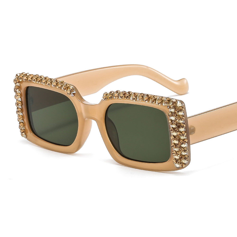Damen Glamouröse quadratische Sonnenbrille mit funkelndem Kristallrahmen Brehn
