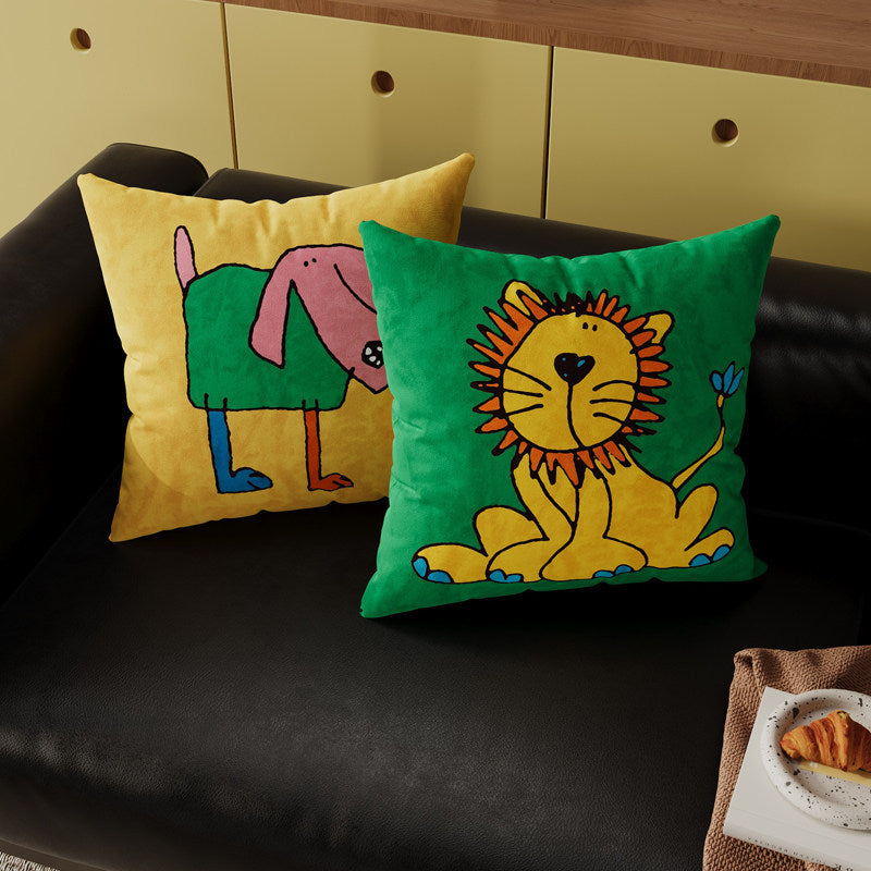 Decorative Cartoon Puppy Plush Throw Pillow Cover with Breathable Knit Texture