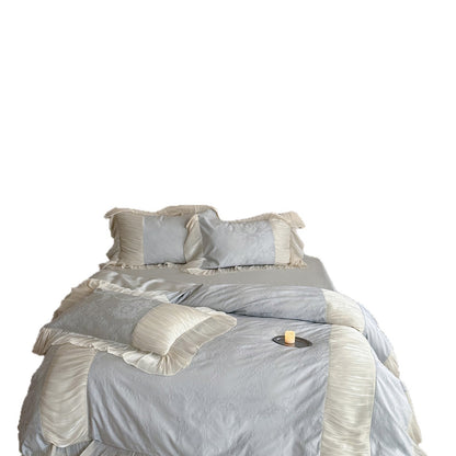 Luxuriöses Bettwäscheset mit Rüschen, Plissee und Jacquard-Satin