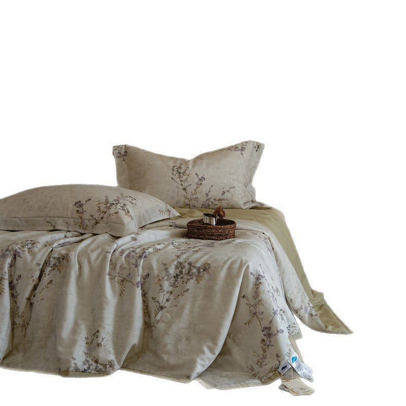 Baumwollsatin Bettbezug-Set mit leichter Leinen-Optik und Vintage-Blumenrapport