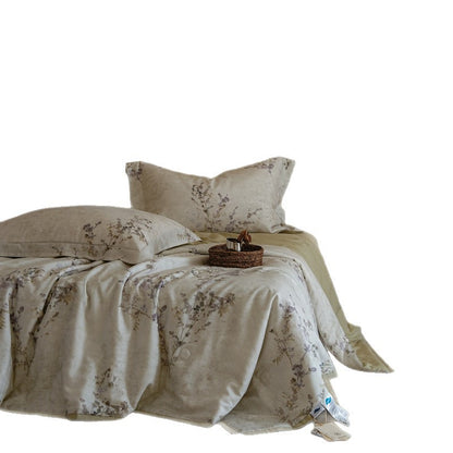 Baumwollsatin Bettbezug-Set mit leichter Leinen-Optik und Vintage-Blumenrapport