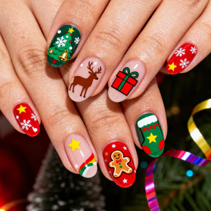 Festliches Urlaubs-Themen Press-On Nagelkunst Set Brehn