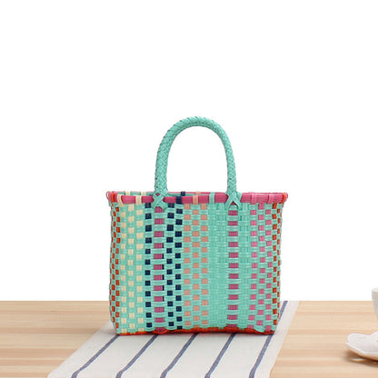 Handgefertigte Basttasche mit Bunten Streifen Brehn