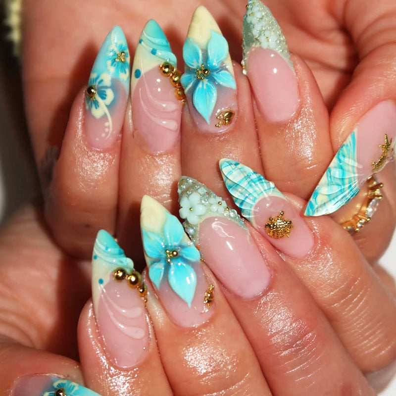 Künstlerisches tropisches floral Press-On Nagelset Brehn