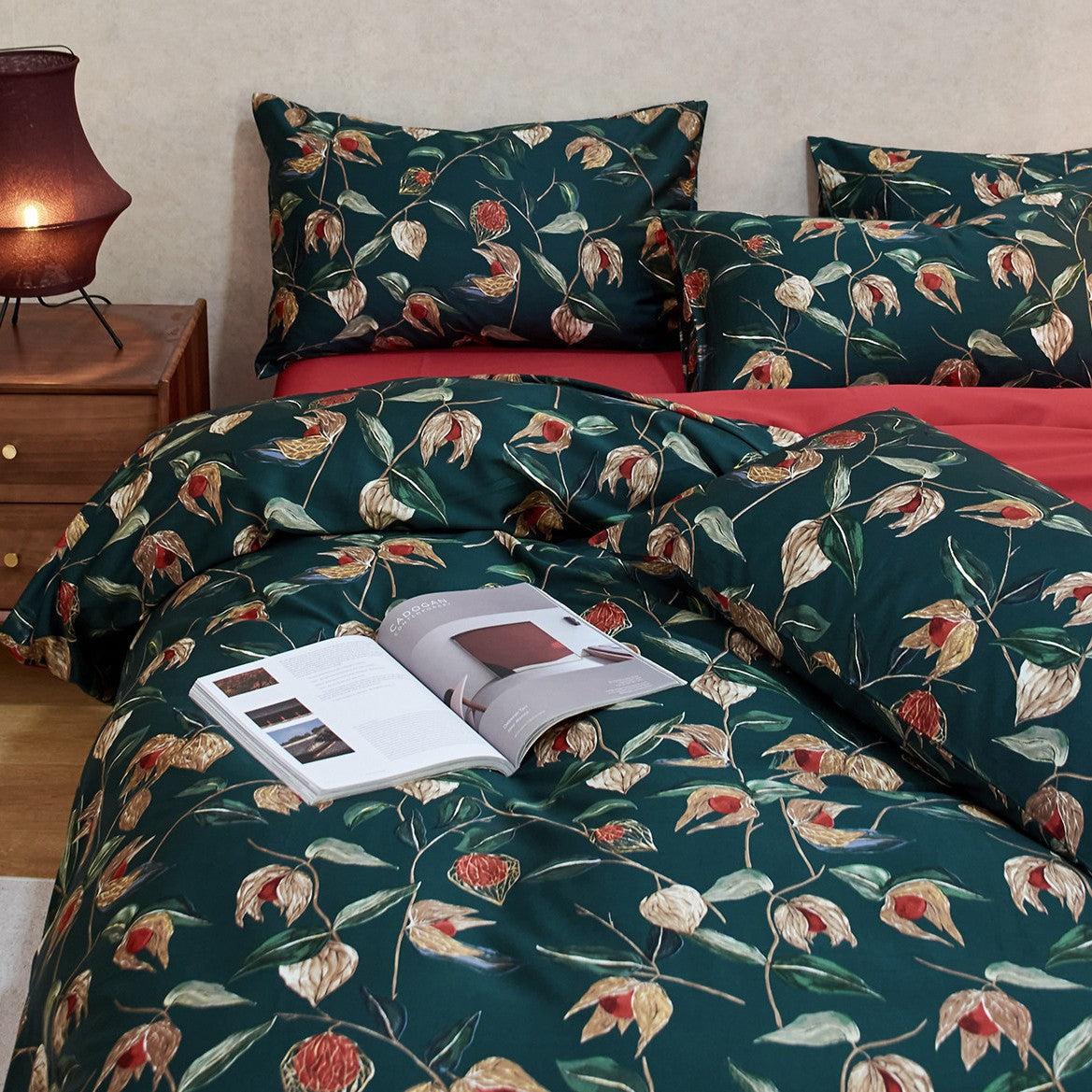 Botanisches Baumwoll-Satin Bettbezug-Set mit umkehrbarem Bezug