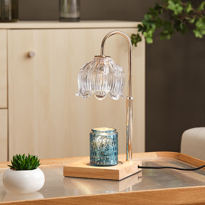Verstellbare kunsthandwerkliche Glas- und Holz-Schreibtischlampe