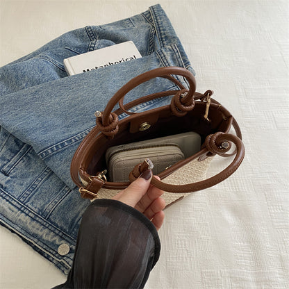Woven Straw Tote-Handtasche mit Lederakzenten