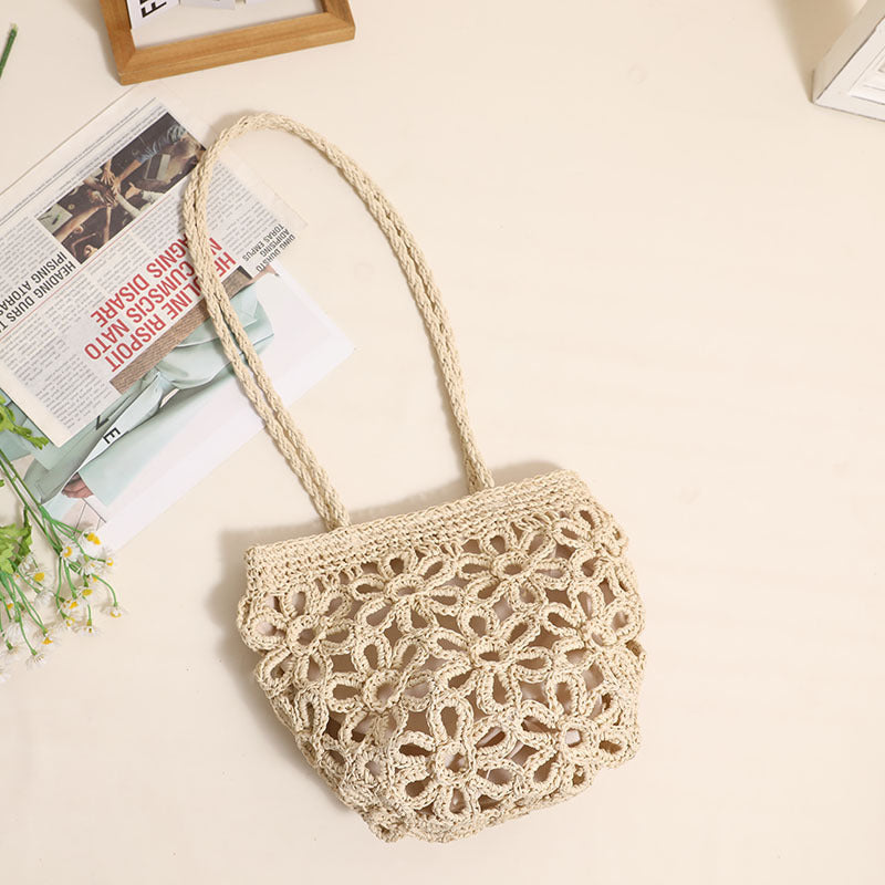 Damen Handgeknüpfte Korbtasche mit floralem Design Brehn
