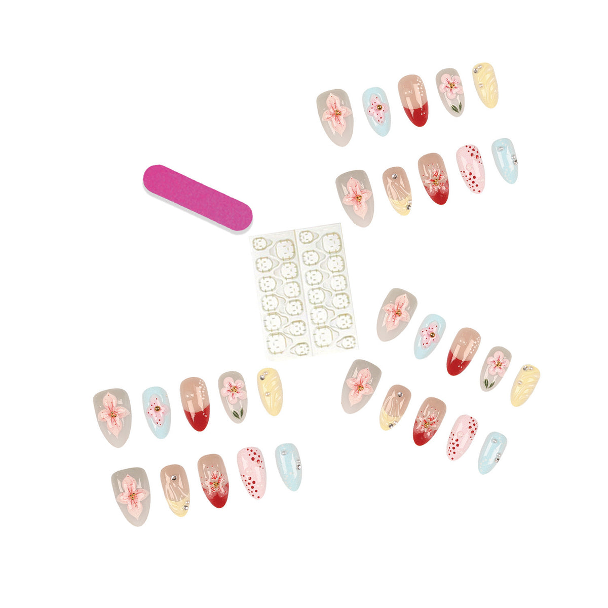 Künstlerisches Floral Press-On Nagelset